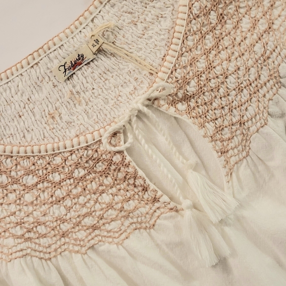 FAHERTY Laura Embroidered Peasant Top Women's XL Smock Tassel Boho Cottage - Picture 5 of 12